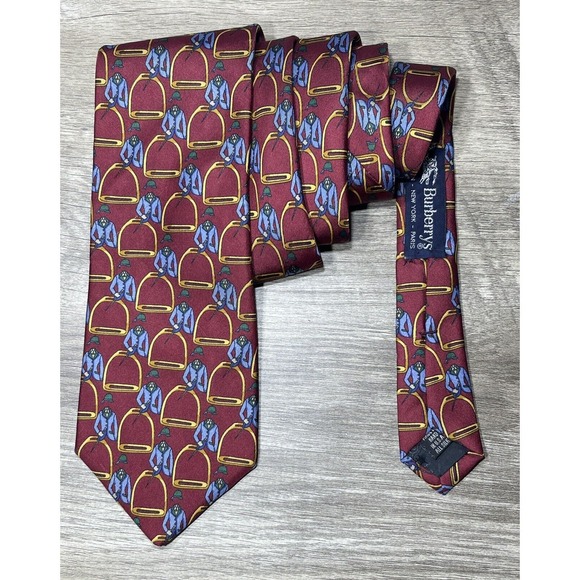Vintage Burberrys Burberry Tie Silk English Horseman Stirrup Equestrian Handmade - Picture 1 of 7